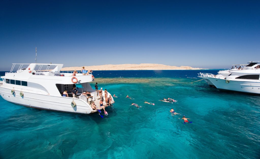 Tourist dive boats at sea